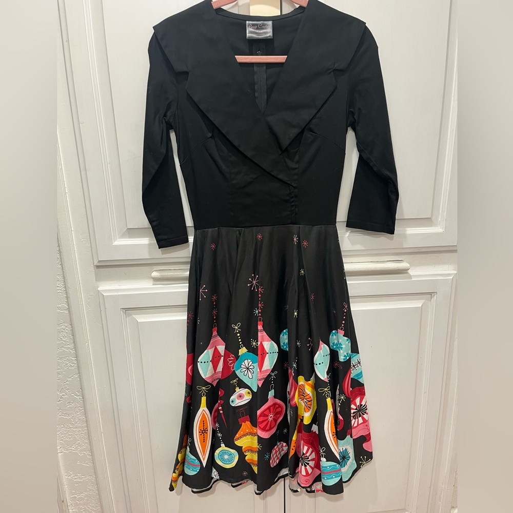 Pinup Couture Black Midi Dress with Colorful Lantern Print - CROSS-POSTED - Picture 3 of 5